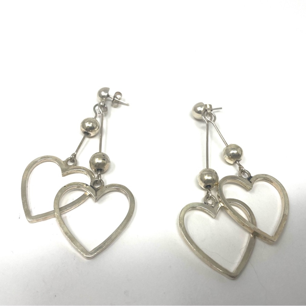 Sterling Silver Double Heart Dangle Post Earrings… - image 6